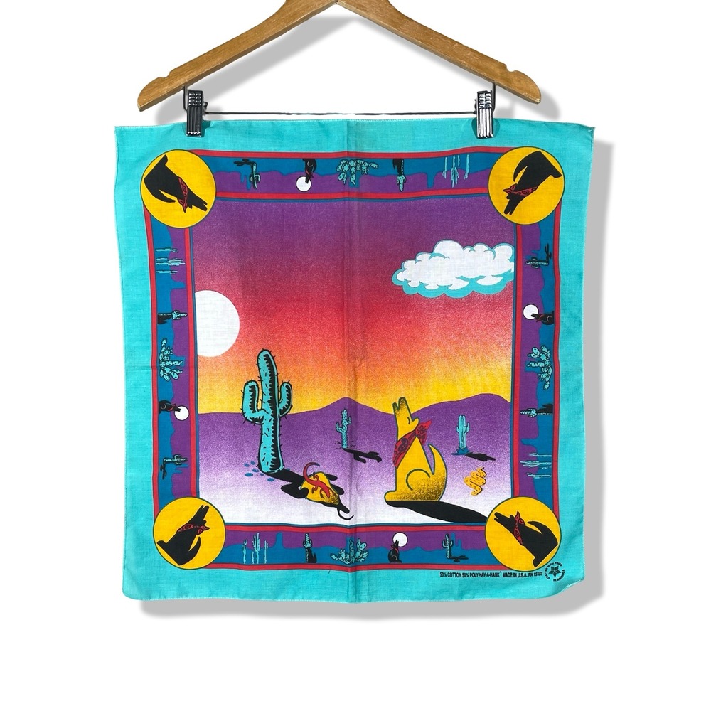 Hav-A-Hank Bandana Unisex OS Teal Southwestern Howling Wolf Desert Aesthetic